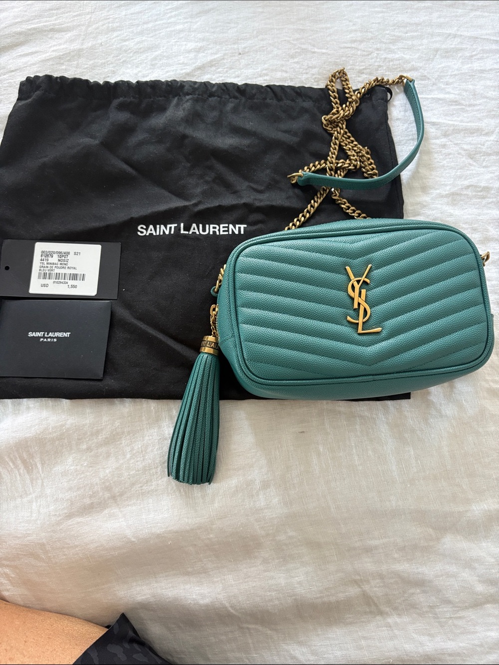 YSL RARE & NWT Teal Quilted Leather Camera Crossbody with Gold Hardware - Picture 6 of 7